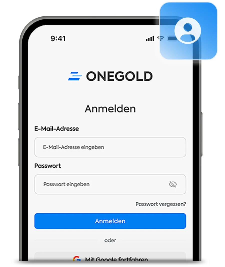 Der Anmeldebildschirm der OneGold-App