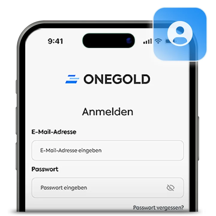 OneGold-App-Anmeldebildschirm zur Kontoerstellung