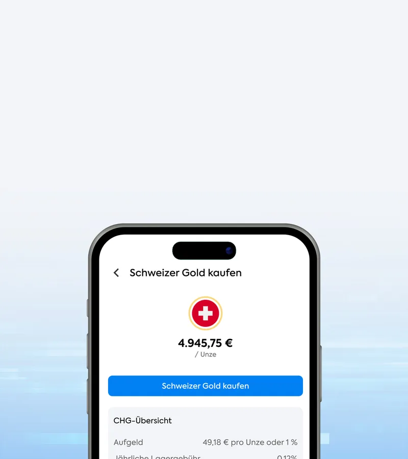 OneGold-App-Bildschirm mit einem Goldkauf in der Schweiz
