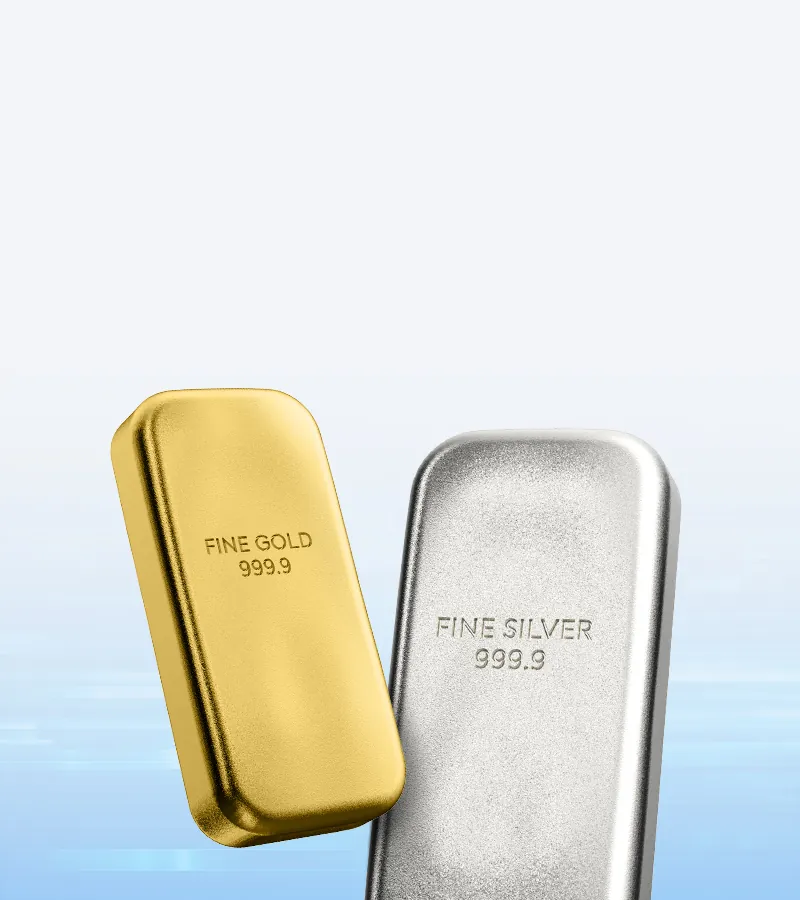 Ein Goldbarren und ein Silberbarren