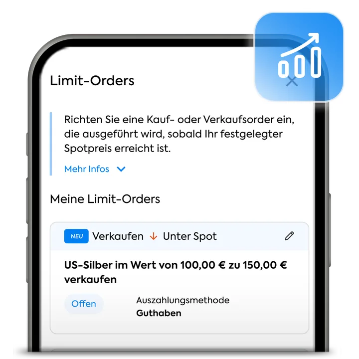 OneGold-App mit dem Bildschirm für Limitorders