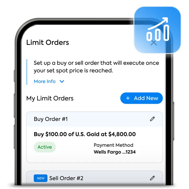 OneGold-App mit dem Bildschirm für Limitorders